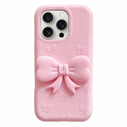 For iPhone 15 Pro Max Cute 3D Bow Silicone Phone Case - Pink - EDA010216908B