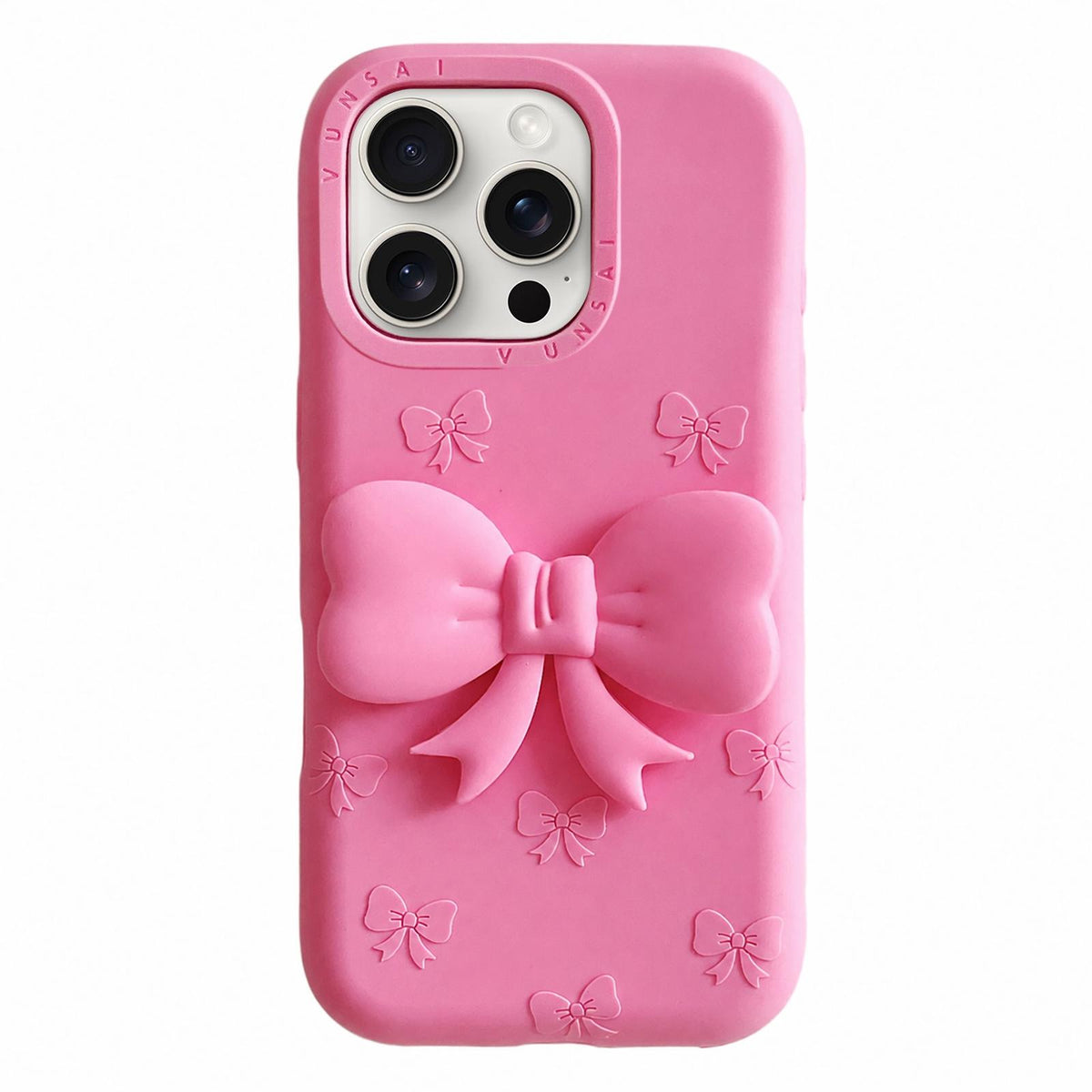 For iPhone 15 Pro Cute 3D Bow Silicone Phone Case - Rose Red - EDA010216909A