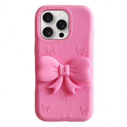 For iPhone 15 Pro Cute 3D Bow Silicone Phone Case - Rose Red - EDA010216909A