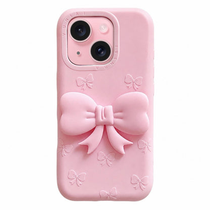 For iPhone 15 Plus Cute 3D Bow Silicone Phone Case - Pink - EDA010216910B