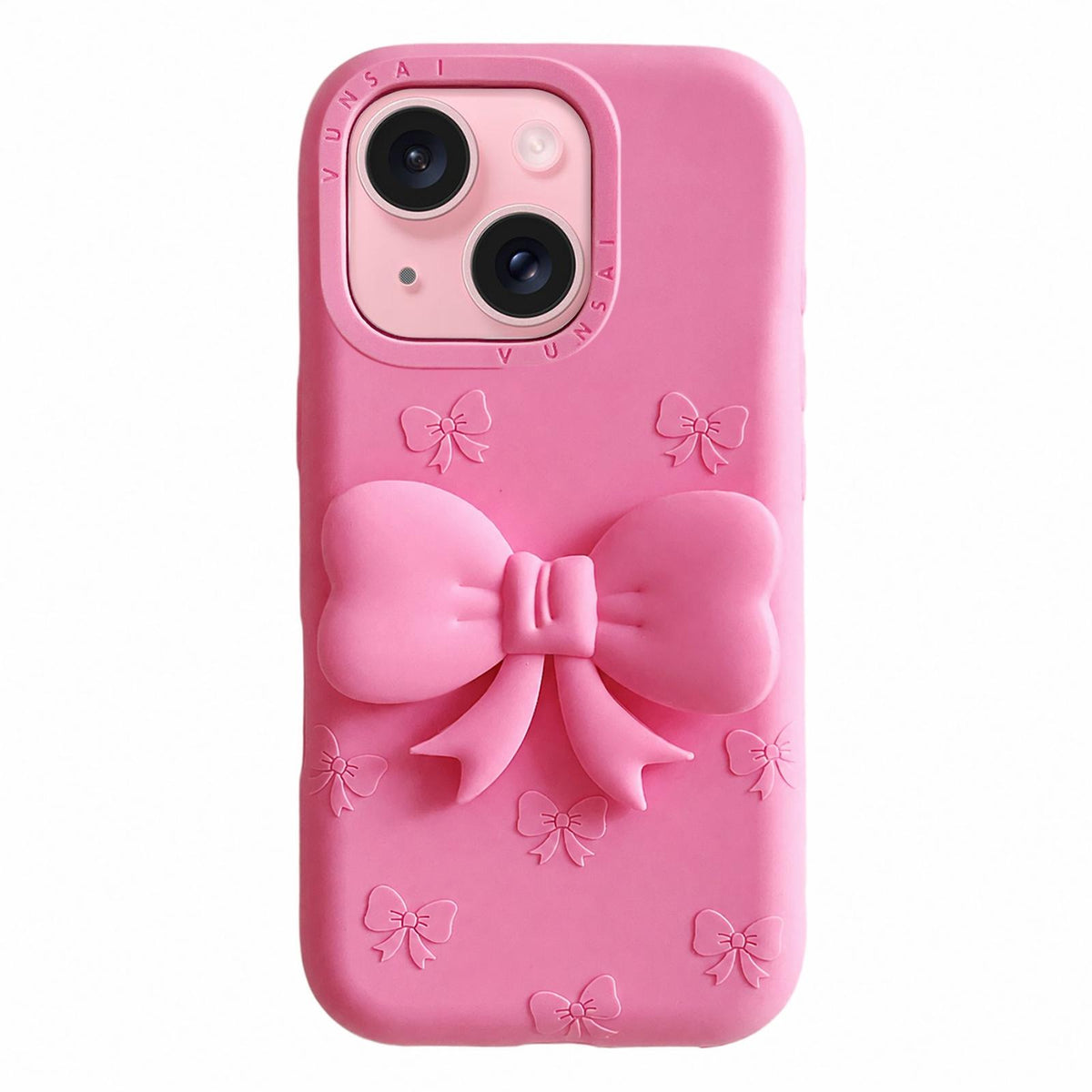 For iPhone 15 Cute 3D Bow Silicone Phone Case - Rose Red - EDA010216911A