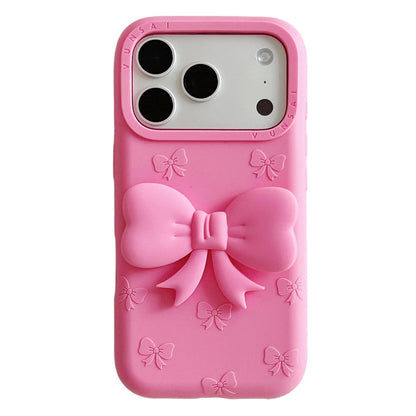 For iPhone 18 Pro Max Cute 3D Bow Silicone Phone Case - Rose Red - EDA010216912A