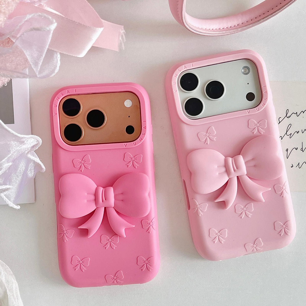 For iPhone 15 Cute 3D Bow Silicone Phone Case - Pink - EDA010216911B