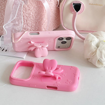 For iPhone 15 Pro Cute 3D Bow Silicone Phone Case - Rose Red - EDA010216909A