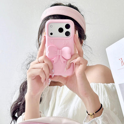 For iPhone 16 Cute 3D Bow Silicone Phone Case - Rose Red - EDA010216907A
