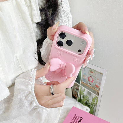 For iPhone 15 Plus Cute 3D Bow Silicone Phone Case - Rose Red - EDA010216910A