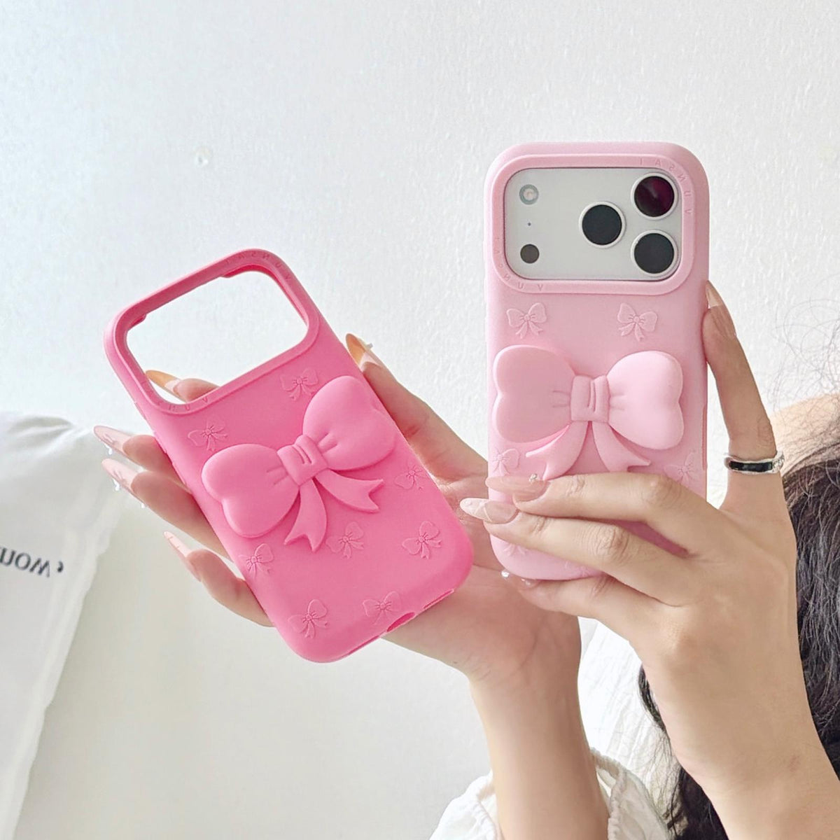 For iPhone 15 Cute 3D Bow Silicone Phone Case - Pink - EDA010216911B