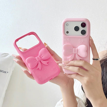 For iPhone 15 Pro Cute 3D Bow Silicone Phone Case - Rose Red - EDA010216909A