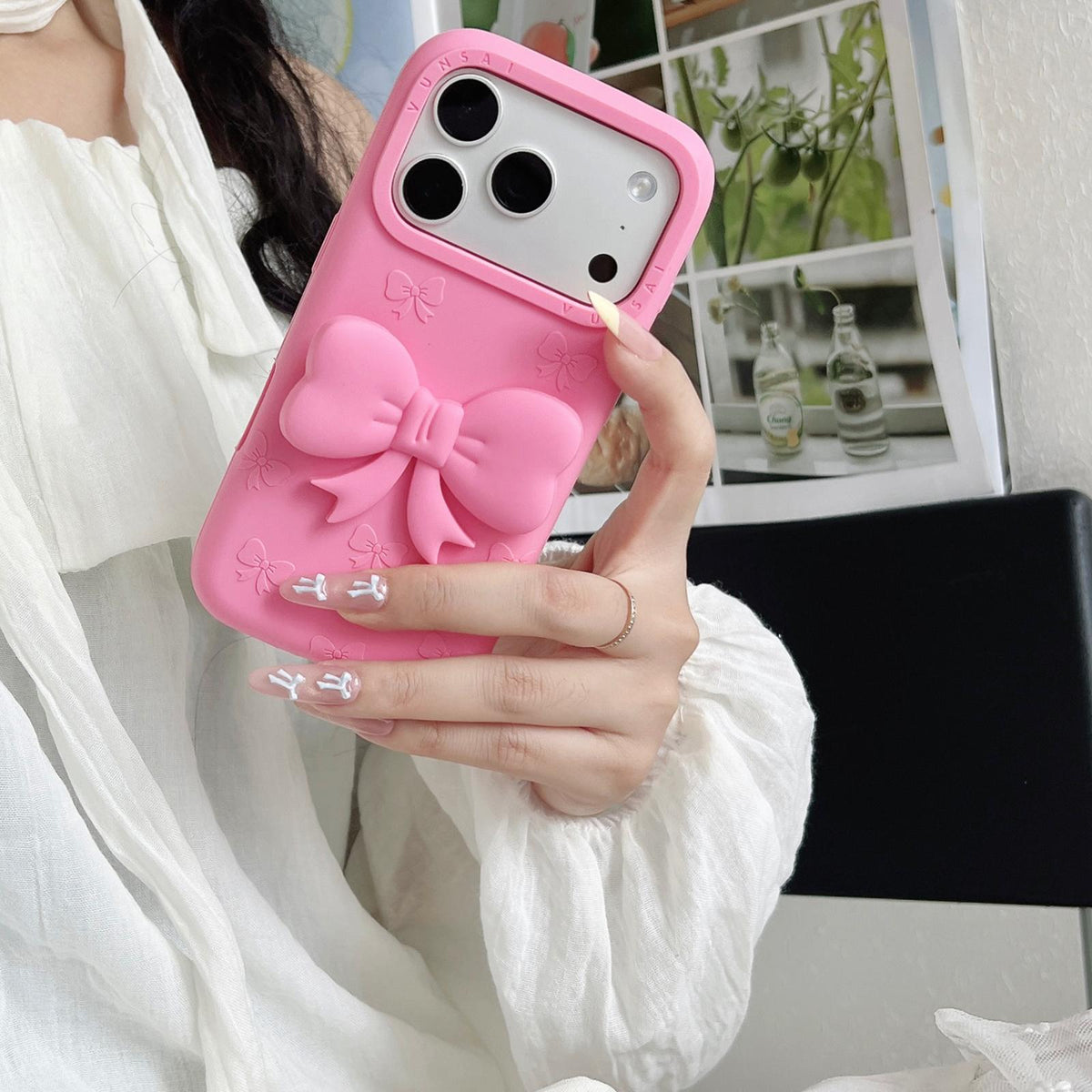 For iPhone 16 Plus Cute 3D Bow Silicone Phone Case - Rose Red - EDA010216906A