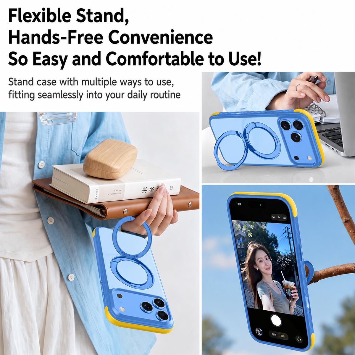 For iPhone 18 Pro Magnetic Shockproof Protective Phone Case with 360 Degree Rotating Holder - White - EDA010218001B
