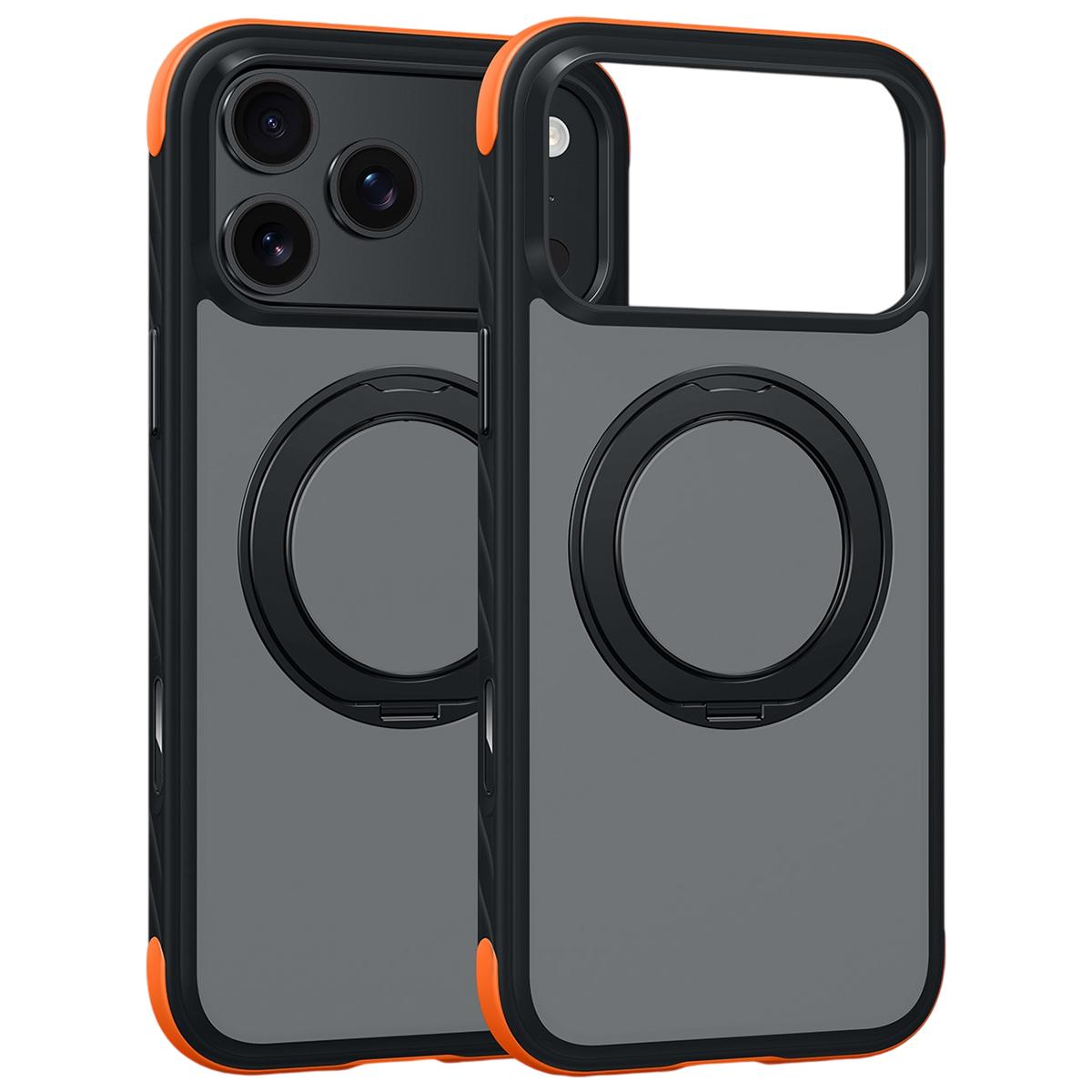 For iPhone 18 Pro Max Magnetic Shockproof Protective Phone Case with 360 Degree Rotating Holder - Black - EDA010218002D