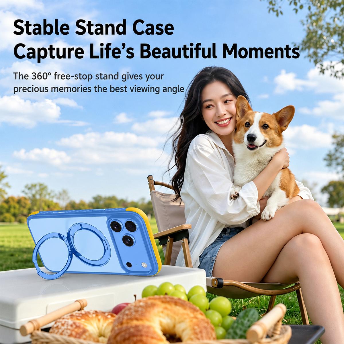 For iPhone 17 Pro Magnetic Shockproof Protective Phone Case with 360 Degree Rotating Holder - Black - EDA010218003D