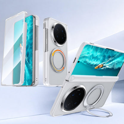 For vivo X Fold6 5G Intergrated Shell And Flim Skin Feel Magnetic Hinge Frosted Phone Case with 360 Rotating Holder - White - EDA010220201A