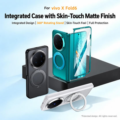 For vivo X Fold6 5G Intergrated Shell And Flim Skin Feel Magnetic Hinge Frosted Phone Case with 360 Rotating Holder - White - EDA010220201A