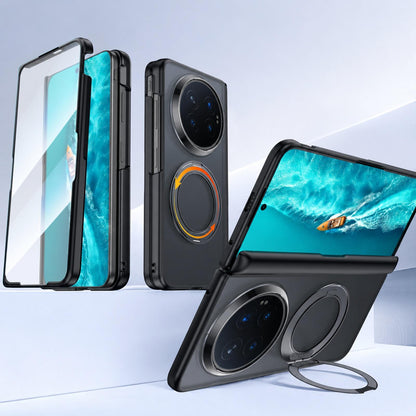 For vivo X Fold6 5G Intergrated Shell And Flim Skin Feel Magnetic Hinge Frosted Phone Case with 360 Rotating Holder - Blue - EDA010220201C