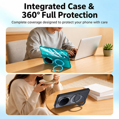 For vivo X Fold6 5G Intergrated Shell And Flim Skin Feel Magnetic Hinge Frosted Phone Case with 360 Rotating Holder - Blue - EDA010220201C