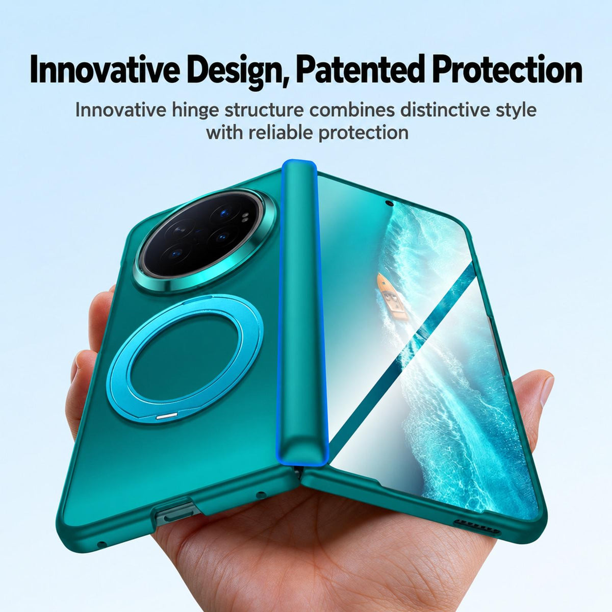 For vivo X Fold6 5G Intergrated Shell And Flim Skin Feel Magnetic Hinge Frosted Phone Case with 360 Rotating Holder - Blue - EDA010220201C