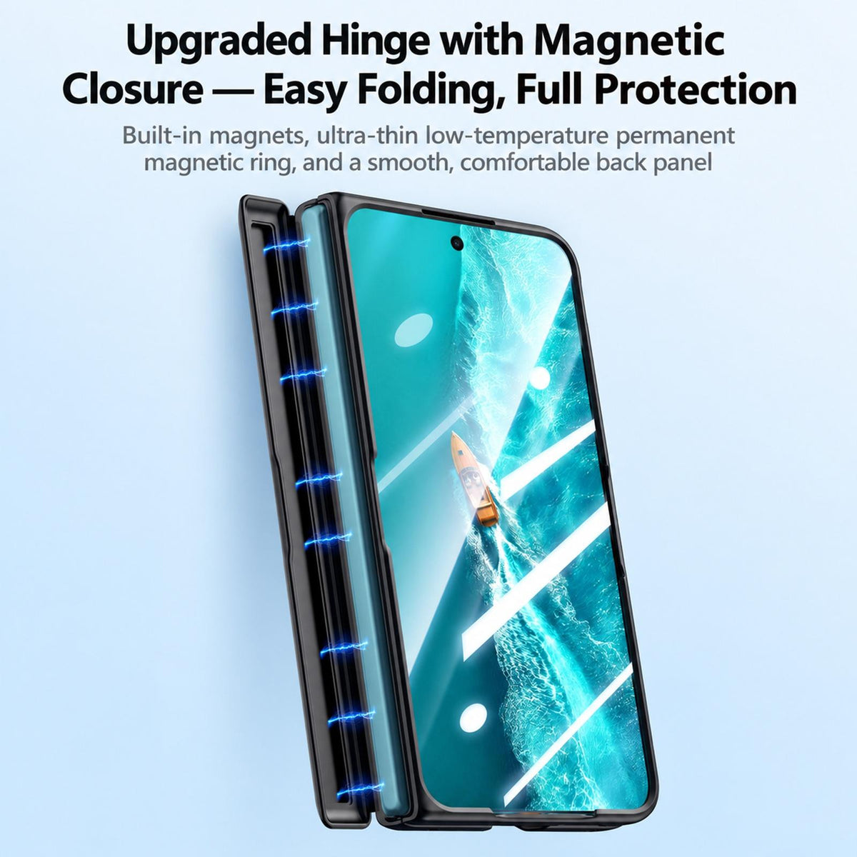 For vivo X Fold6 5G Intergrated Shell And Flim Skin Feel Magnetic Hinge Frosted Phone Case with 360 Rotating Holder - Blue - EDA010220201C