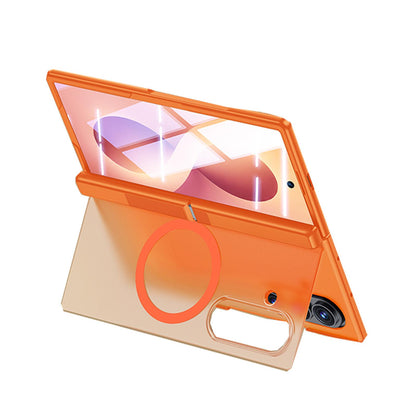 For Galaxy Z Fold8 5G Intergrated Shell And Flim Translucent Back Panel Hinge Holder Magnetic Phone Case - Orange - EDA010221501A