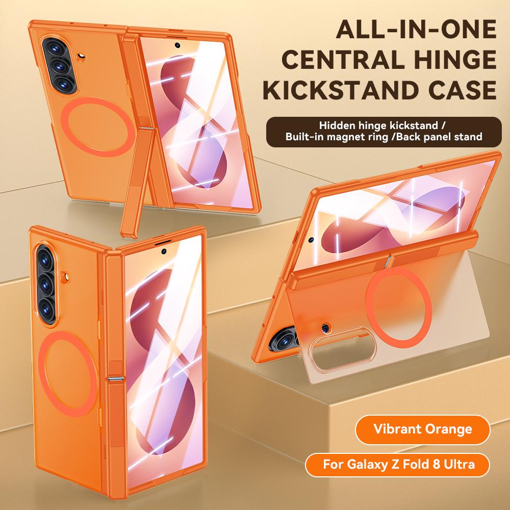 For Galaxy Z Fold8 5G Intergrated Shell And Flim Translucent Back Panel Hinge Holder Magnetic Phone Case - Orange - EDA010221501A