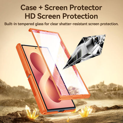 For Galaxy Z Fold8 5G Intergrated Shell And Flim Translucent Back Panel Hinge Holder Magnetic Phone Case - Orange - EDA010221501A