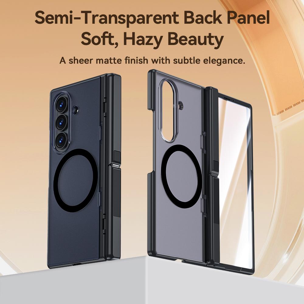 For Galaxy Z Fold8 5G Intergrated Shell And Flim Translucent Back Panel Hinge Holder Magnetic Phone Case - Orange - EDA010221501A