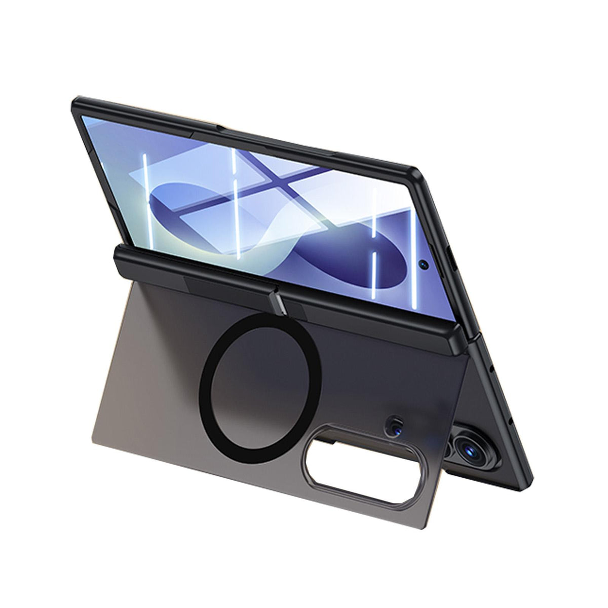 For Galaxy Z Fold8 5G Intergrated Shell And Flim Translucent Back Panel Hinge Holder Magnetic Phone Case - Black - EDA010221501B