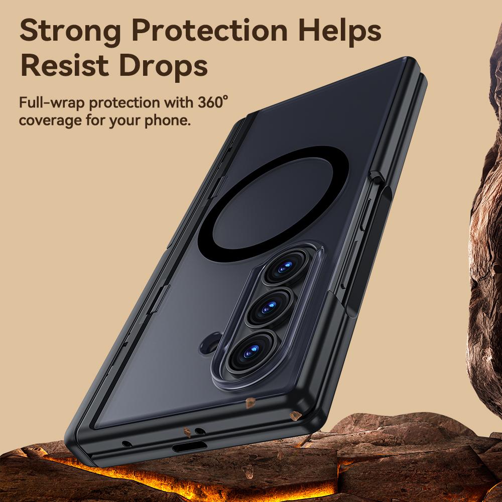 For Galaxy Z Fold8 5G Intergrated Shell And Flim Translucent Back Panel Hinge Holder Magnetic Phone Case - Black - EDA010221501B