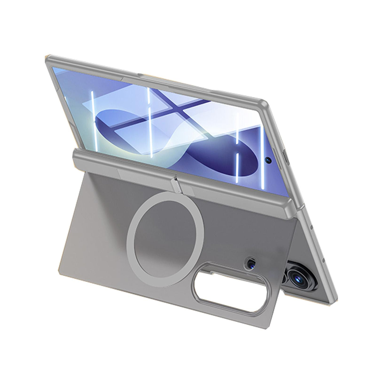 For Galaxy Z Fold8 5G Intergrated Shell And Flim Translucent Back Panel Hinge Holder Magnetic Phone Case - Grey - EDA010221501C