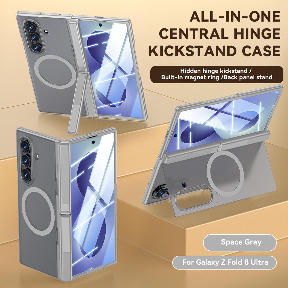 For Galaxy Z Fold8 5G Intergrated Shell And Flim Translucent Back Panel Hinge Holder Magnetic Phone Case - Grey - EDA010221501C