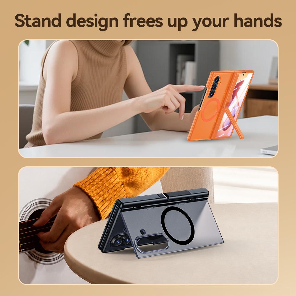For Galaxy Z Fold8 5G Intergrated Shell And Flim Translucent Back Panel Hinge Holder Magnetic Phone Case - Grey - EDA010221501C