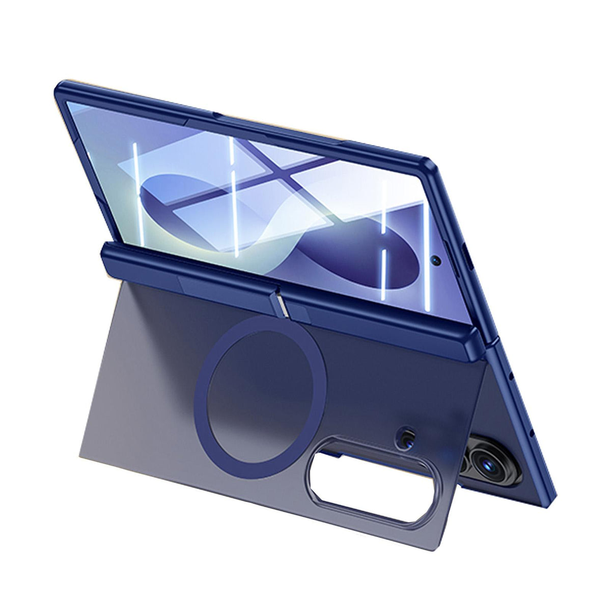 For Galaxy Z Fold8 5G Intergrated Shell And Flim Translucent Back Panel Hinge Holder Magnetic Phone Case - Blue - EDA010221501D
