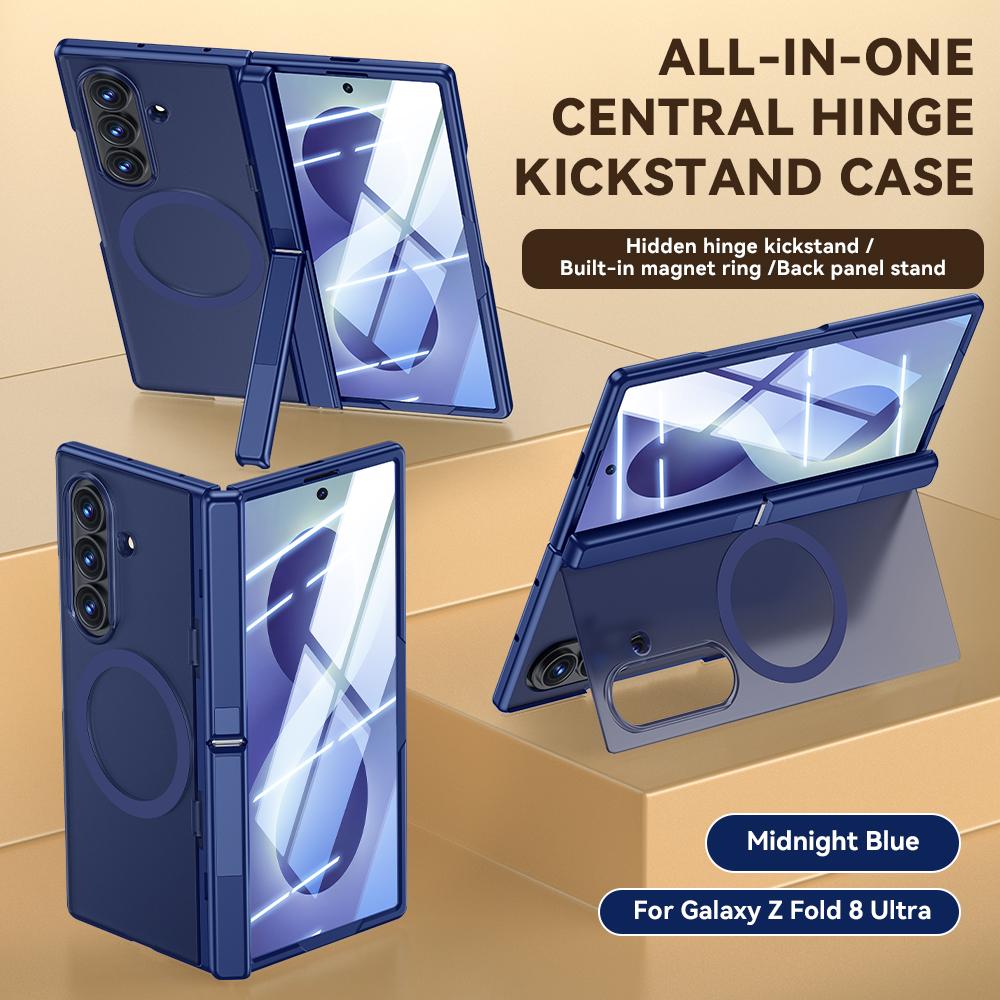 For Galaxy Z Fold8 5G Intergrated Shell And Flim Translucent Back Panel Hinge Holder Magnetic Phone Case - Blue - EDA010221501D