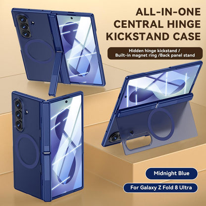 For Galaxy Z Fold8 5G Intergrated Shell And Flim Translucent Back Panel Hinge Holder Magnetic Phone Case - Blue - EDA010221501D