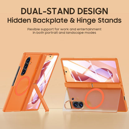 For Galaxy Z Fold8 5G Intergrated Shell And Flim Translucent Back Panel Hinge Holder Magnetic Phone Case - Blue - EDA010221501D