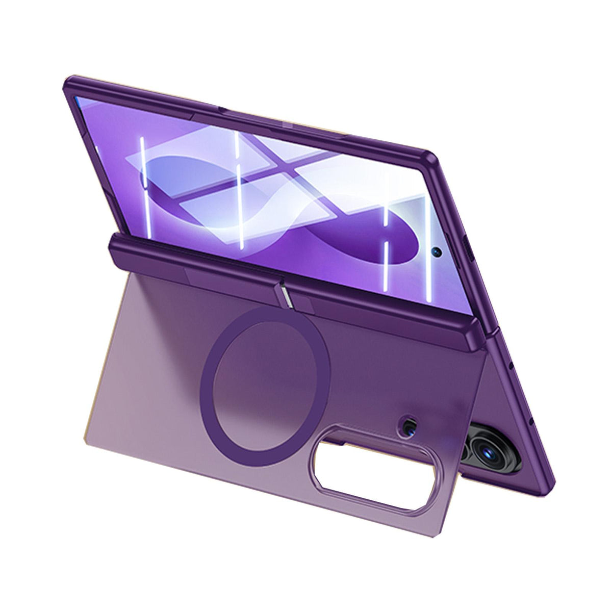For Galaxy Z Fold8 5G Intergrated Shell And Flim Translucent Back Panel Hinge Holder Magnetic Phone Case - Purple - EDA010221501E