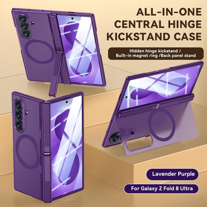 For Galaxy Z Fold8 5G Intergrated Shell And Flim Translucent Back Panel Hinge Holder Magnetic Phone Case - Purple - EDA010221501E