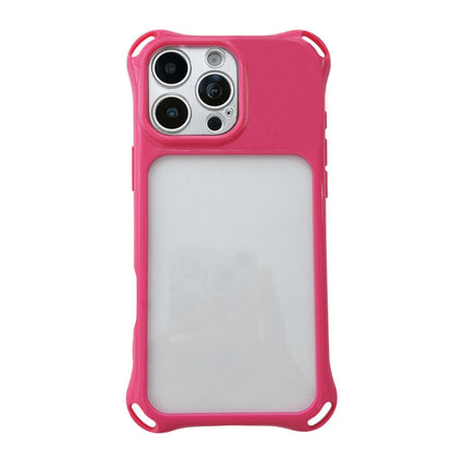 For iPhone 15 Pro Max Four-corners Lanyard Holes Acrylic Hybrid TPU  Phone Case - Rose Red - EDA010222709D