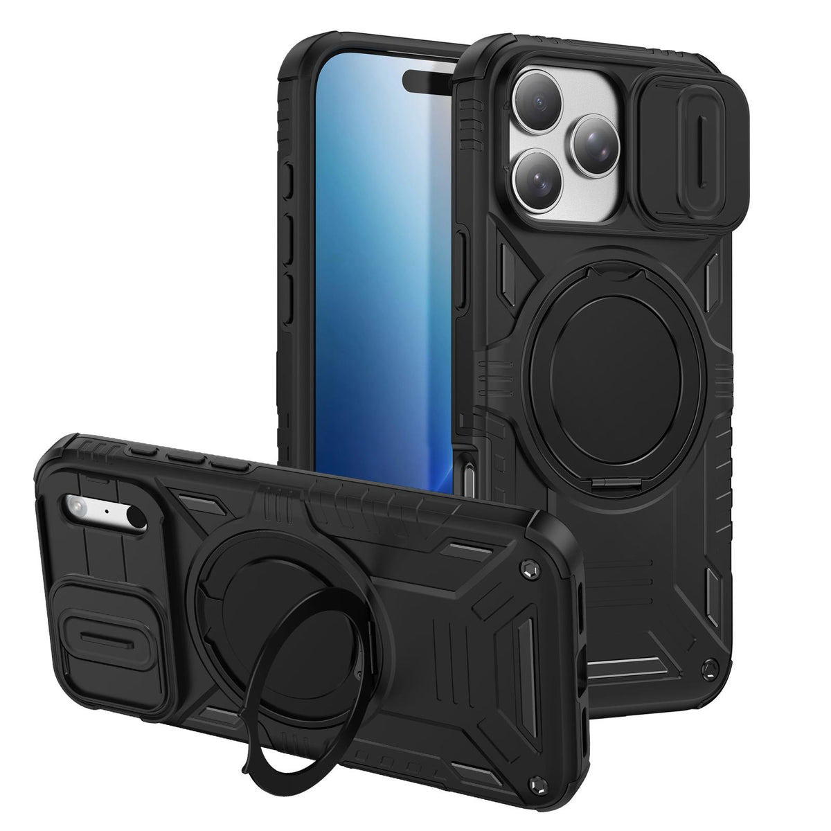 For iPhone 18 Pro Sliding Camshield Magnetic Rotation Holder Phone Case - Black - EDA010223101B