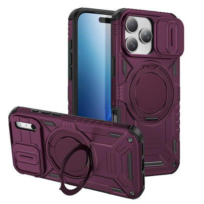 For iPhone 18 Pro Sliding Camshield Magnetic Rotation Holder Phone Case - Cherry Red - EDA010223101G