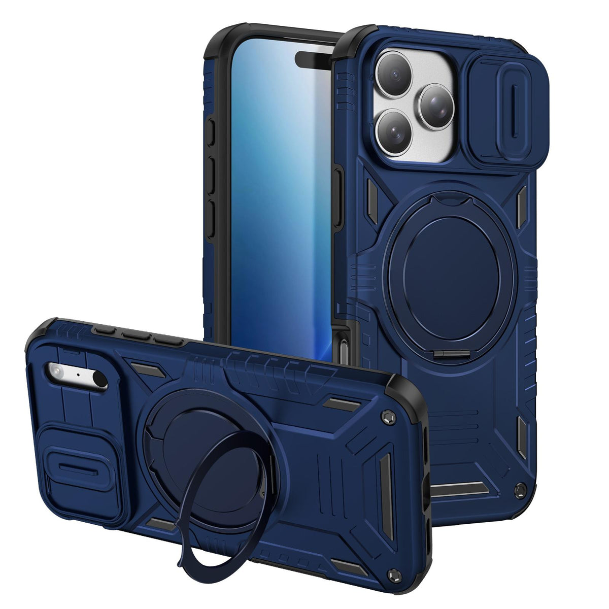 For iPhone 17 Pro Max Sliding Camshield Magnetic Rotation Holder Phone Case - Dark Blue - EDA010223103E