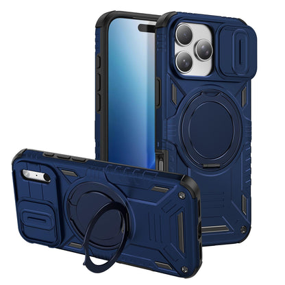 For iPhone 17 Pro Max Sliding Camshield Magnetic Rotation Holder Phone Case - Dark Blue - EDA010223103E