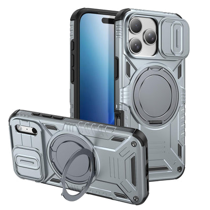 For iPhone 17 Pro Sliding Camshield Magnetic Rotation Holder Phone Case - Silver - EDA010223104F