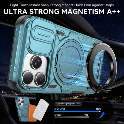 For iPhone 17 Pro Sliding Camshield Magnetic Rotation Holder Phone Case - Green - EDA010223104C