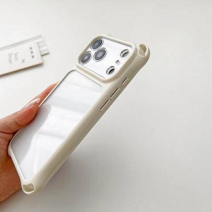 For iPhone 16 Four-corners Lanyard Holes Acrylic Hybrid TPU Phone Case with Hand Strap - Lemon Green - EDA010223408F