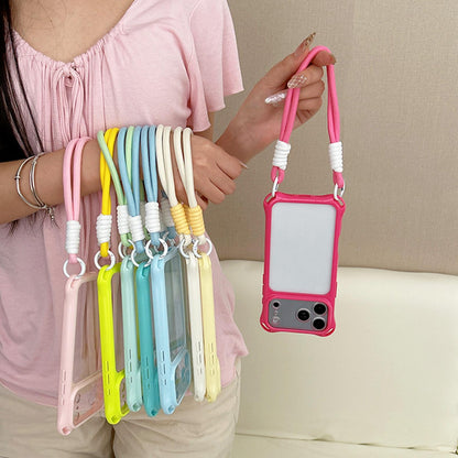 For iPhone 15 Pro Four-corners Lanyard Holes Acrylic Hybrid TPU Phone Case with Hand Strap - Lemon Green - EDA010223410F