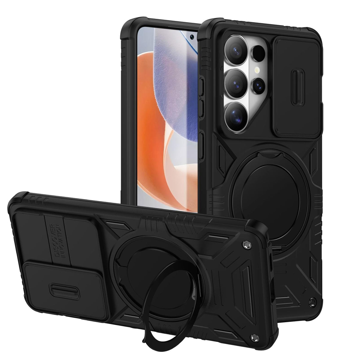 For Galaxy S26 Ultra 5G Sliding Camshield Magnetic Rotation Holder Phone Case - Black - EDA010223701B