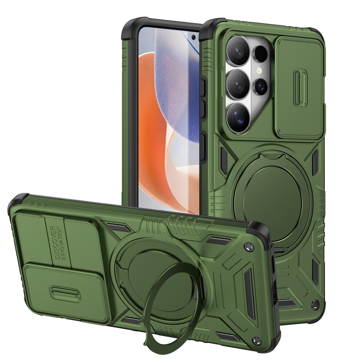 For Galaxy S26 Ultra 5G Sliding Camshield Magnetic Rotation Holder Phone Case - Green - EDA010223701C