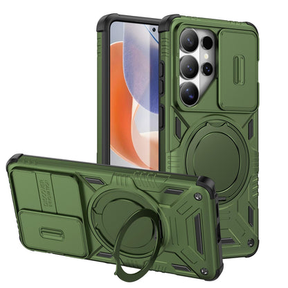 For Galaxy S26 Ultra 5G Sliding Camshield Magnetic Rotation Holder Phone Case - Green - EDA010223701C