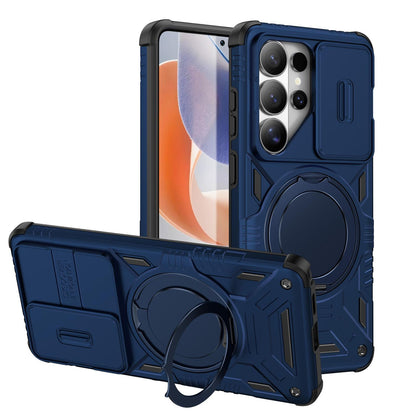 For Galaxy S26 Ultra 5G Sliding Camshield Magnetic Rotation Holder Phone Case - Dark Blue - EDA010223701E
